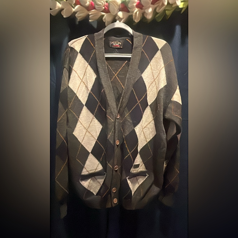 Paul & Shark Yachting 100% Merino Wool Argyle Cardigan Sweater XL